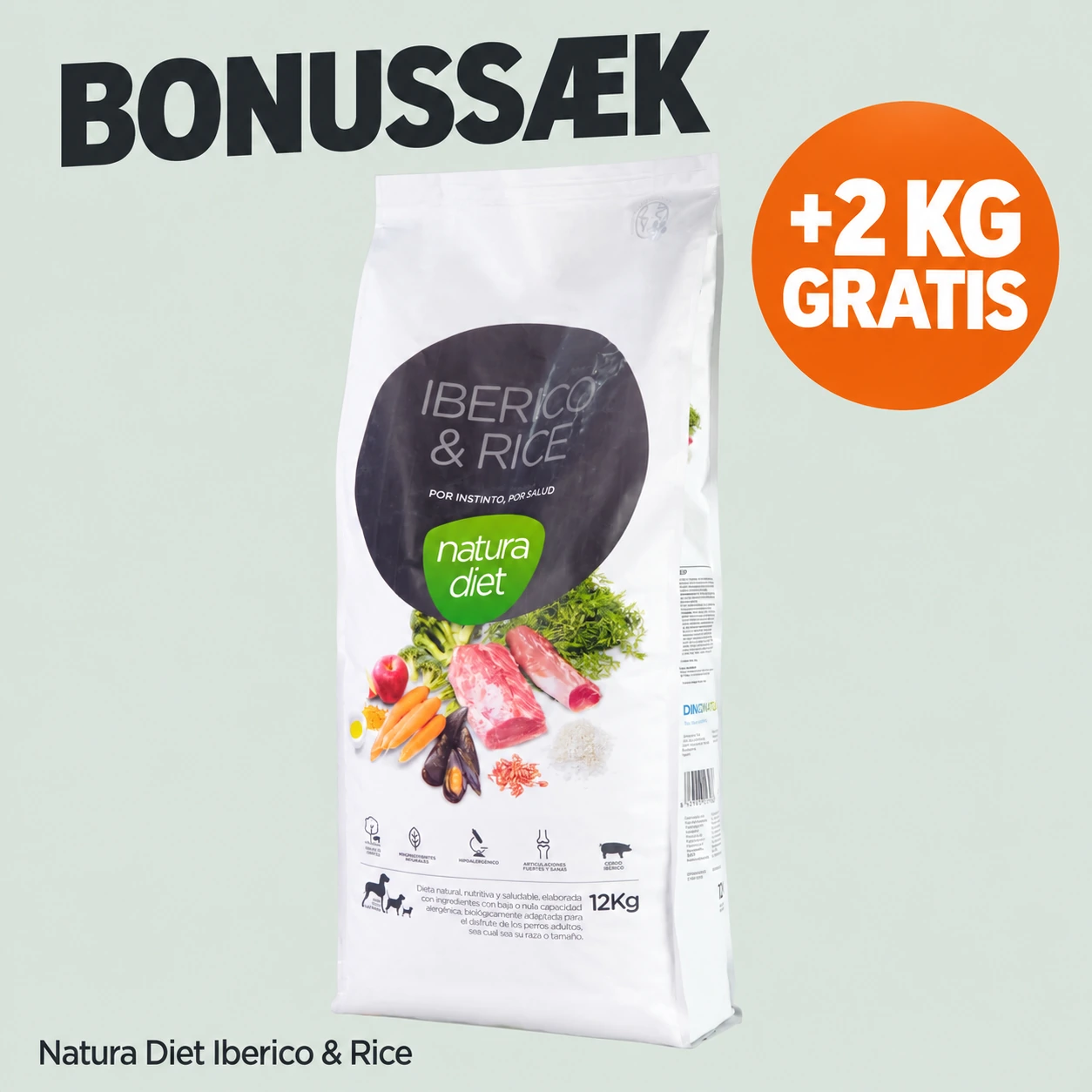 Natura Diet Iberico og Ris Hundefoder 14 kg - Bonus 2 kg ekstra gratis